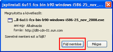 A Java telepítõ mentése merevlemezre